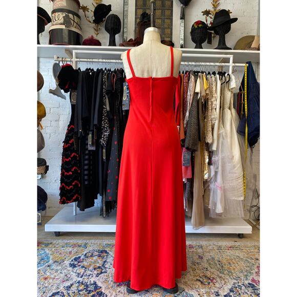 vintage 1970s red maxi dress with rhinestones and chiffon cape, s/m, mod holiday - Picture 9 of 10
